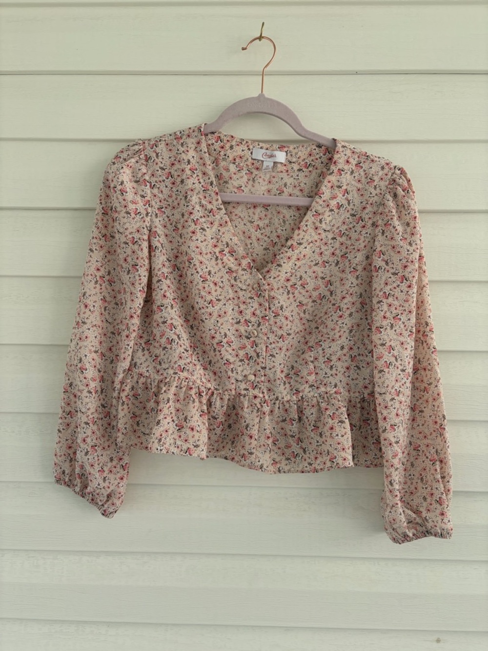 Candie's Pink Black Floral Top Feminine Going Out Spring Blouse